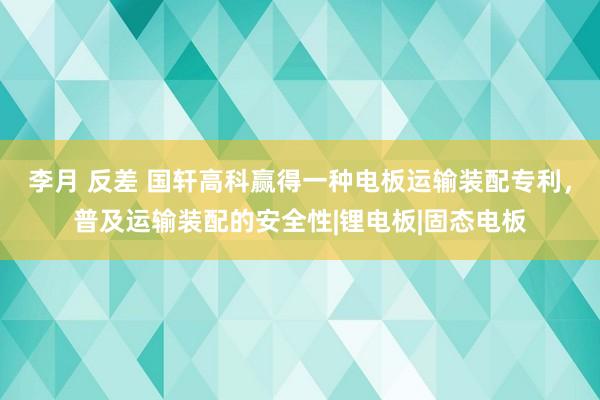 李月 反差 国轩高科赢得一种电板运输装配专利，普及运输装配的安全性|锂电板|固态电板